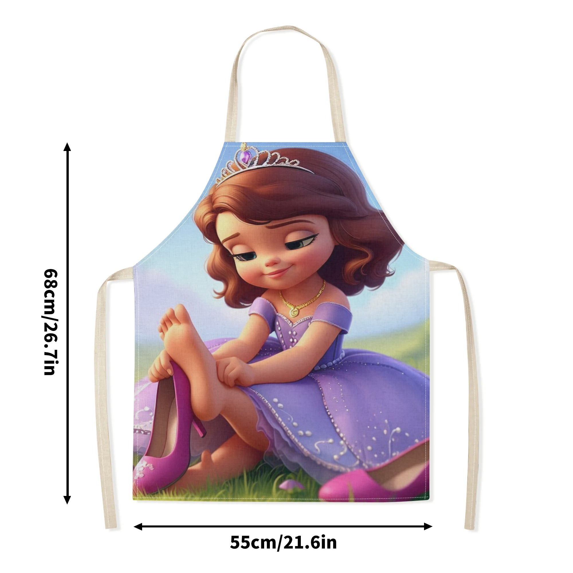 disney   waterproof apron - vibrant cartoon princess design,   polyester, ideal for home, restaurants, cafes & more - stylish & simple with flower pattern details 7