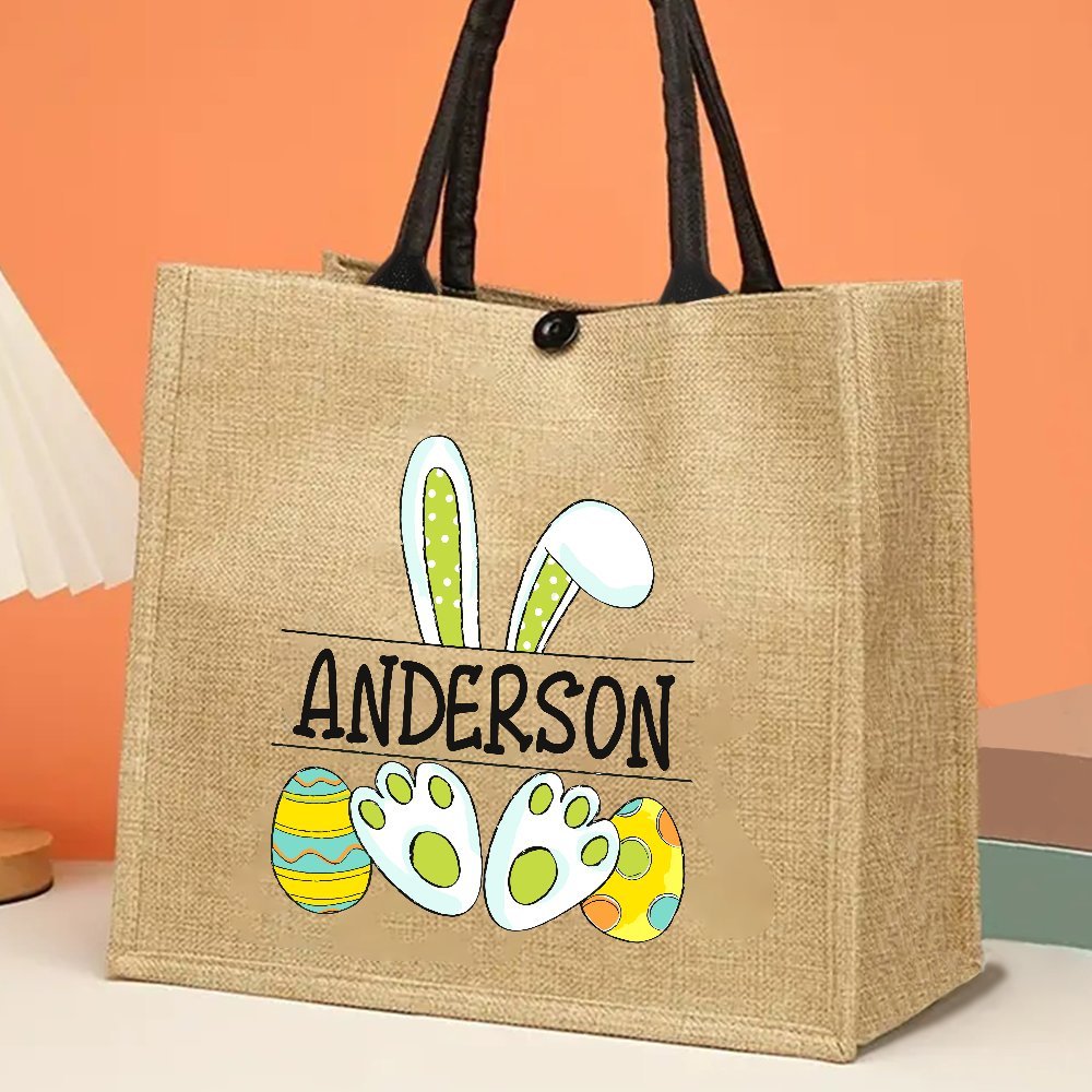 TEMU Custom Easter Tote With Name, Easter Egg Hunt, Personalized Easter Gift, Jute Tote Bag Featuring Easter Bunny, Is A Printed Product