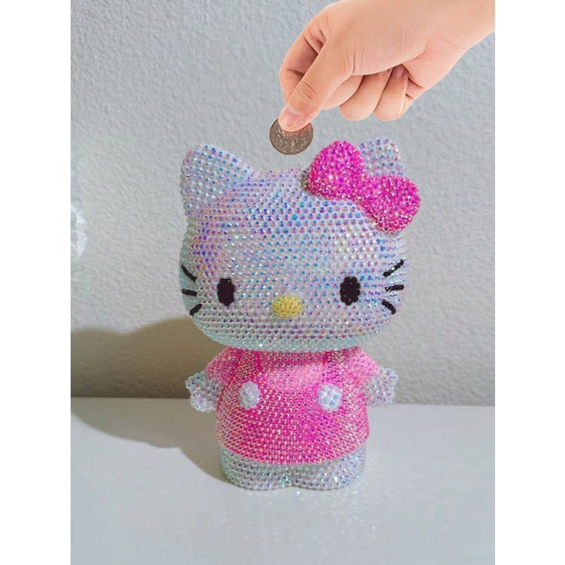 

1pc Sanrio Hello Kitty Coin Bank, Diy Handmade Cute Cartoon Animal Coin Collecting Jar, Safe Abs Material, Decorative Savings Container