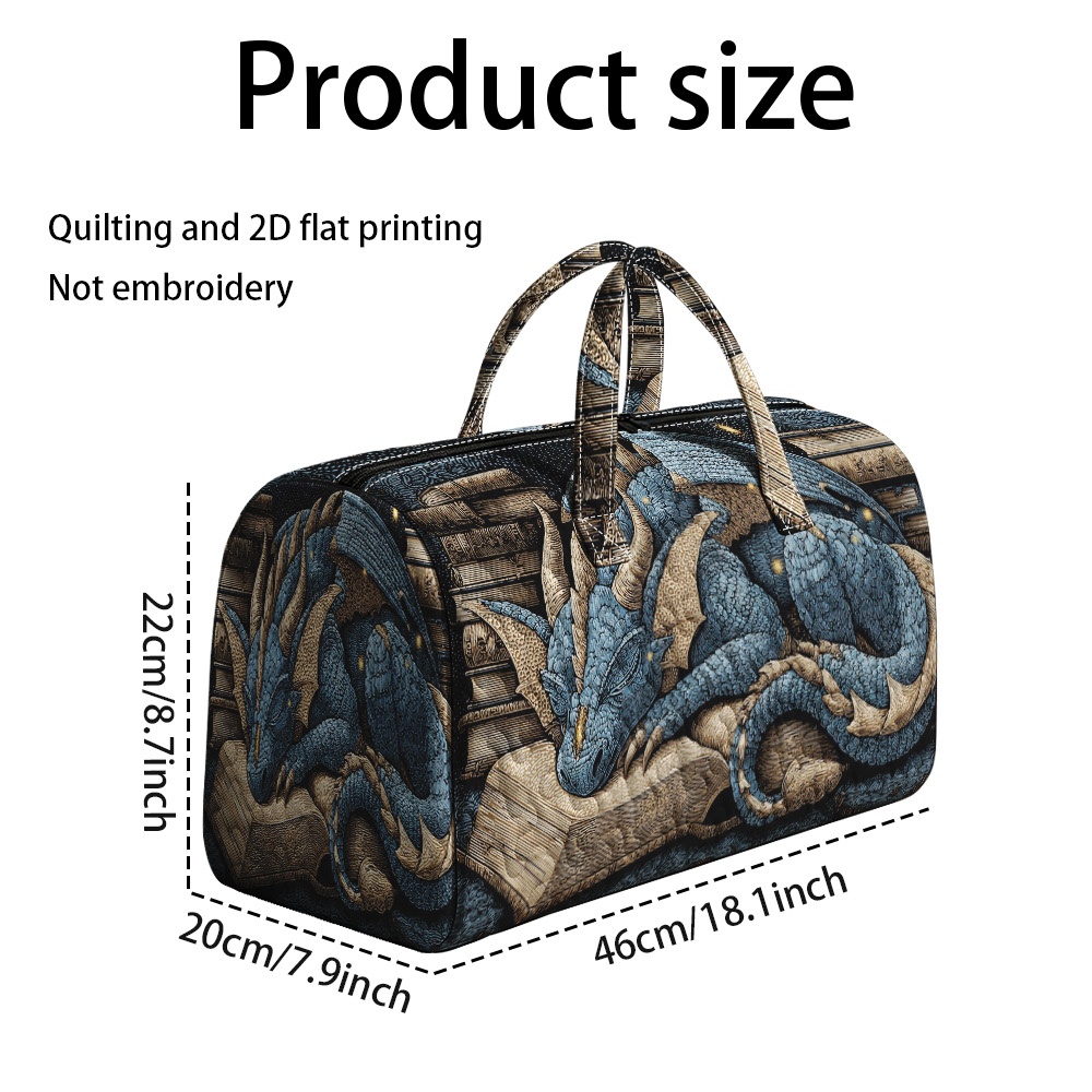 TEMU Sac à main matelassé en polyester pour femme, 1 pièce, impression 2D à plat, motif dragon sur des livres, grand pour le shopping et air
