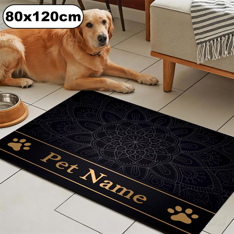 TEMU 1pc Custom Diatommud Pet Feeding Mat Personalized Photo Name Bowl Food Matquick-dry Easy To Clean Washale Mandala, Prints, Navy Blue And Golden