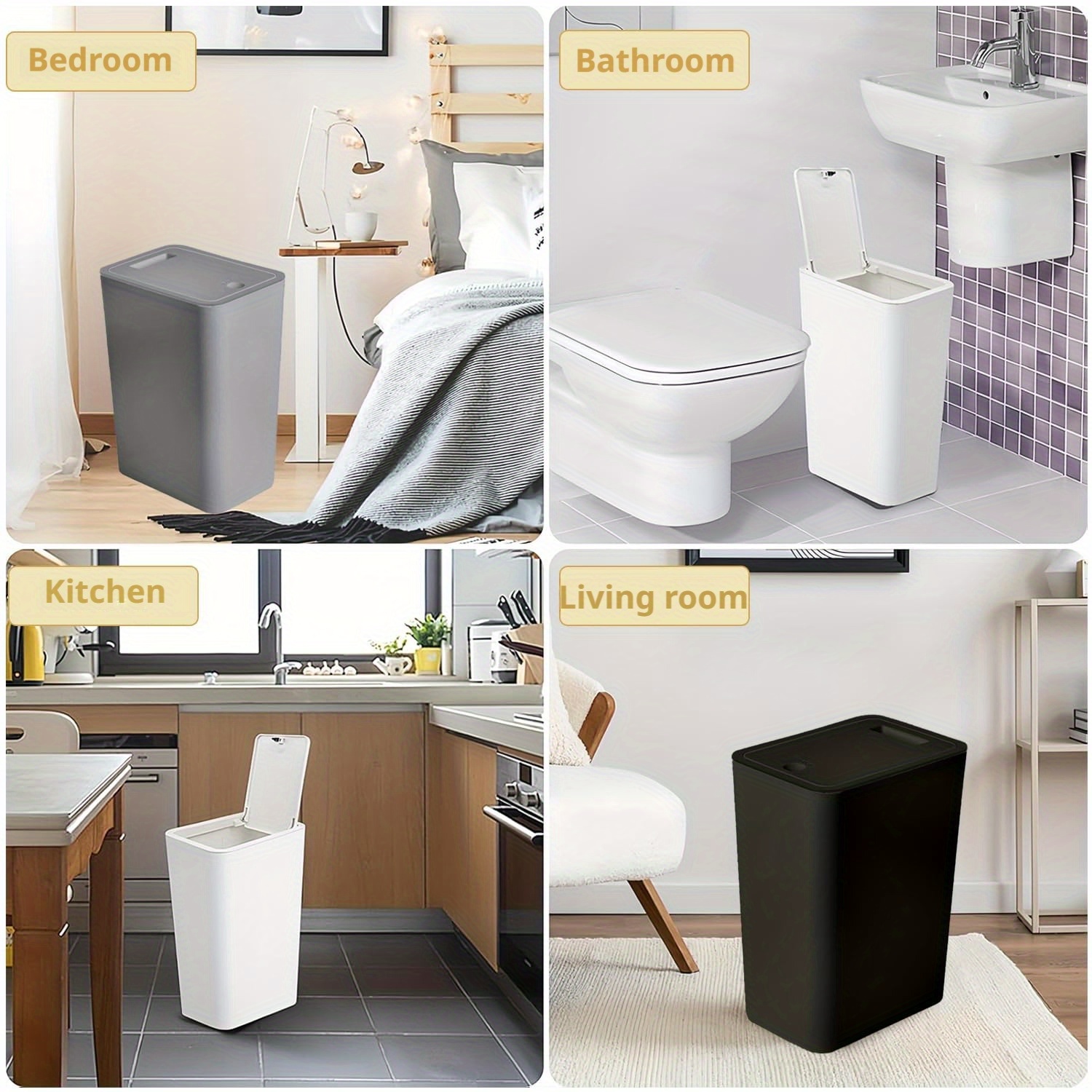 3 piezas de cubo de basura de 15L con tapa sellada, antideslizante, antiolor y silencioso, universal para baño, cocina, dormitorio, incluye más de 100 bolsas de basura gratis.