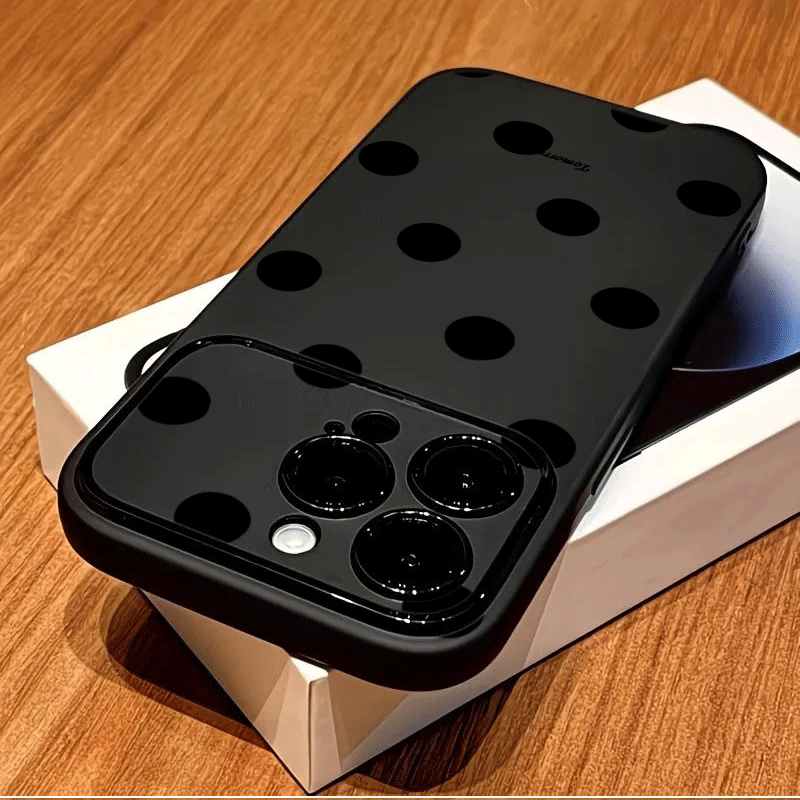 Etui za telefon - Črn etui s pikami, primeren za Iphone 17 15 16 14 11 12 13 Pro XS Max XR, zaščitni hrbtni pokrov odporen na udarce