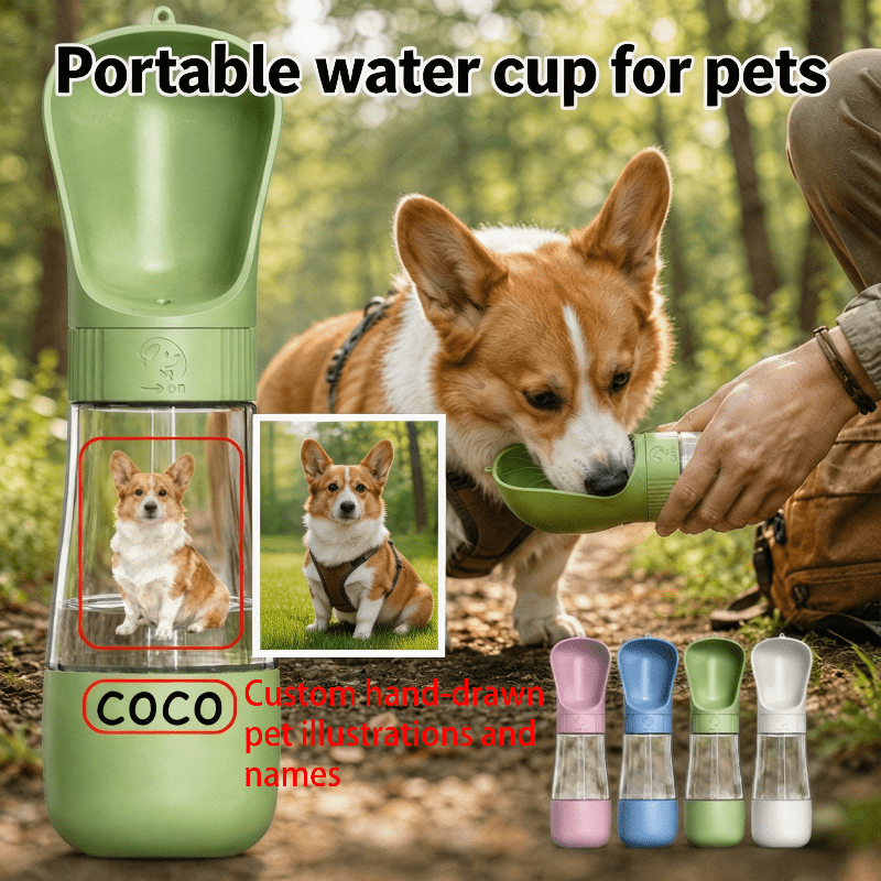 Customizable Portable Pet Water Cup with Custom Images and Names