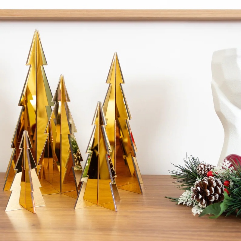 TEMU Lot de 5 décorations de table sapin de Noël en acrylique vert et doré - Sapin de cheminée à étages et moderne, convient pour bureau, étagère,