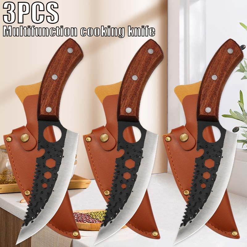 TEMU 3pcs Knife | Stainless Steel Handmade Boning Knife, Sharp Utility Knife, Meat Cleaver, Cutting Knife, Beef Knife, Fish Knife | High Quality