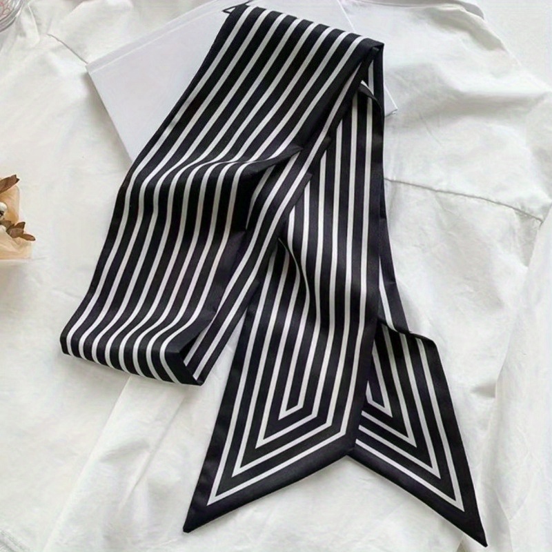 TEMU 1pc Black And White Vertical Striped Women's Fashion Headband, Hair Tie, Bag Handle Decoration Strap, Neck Tie, Braid Headband Headdress Hair