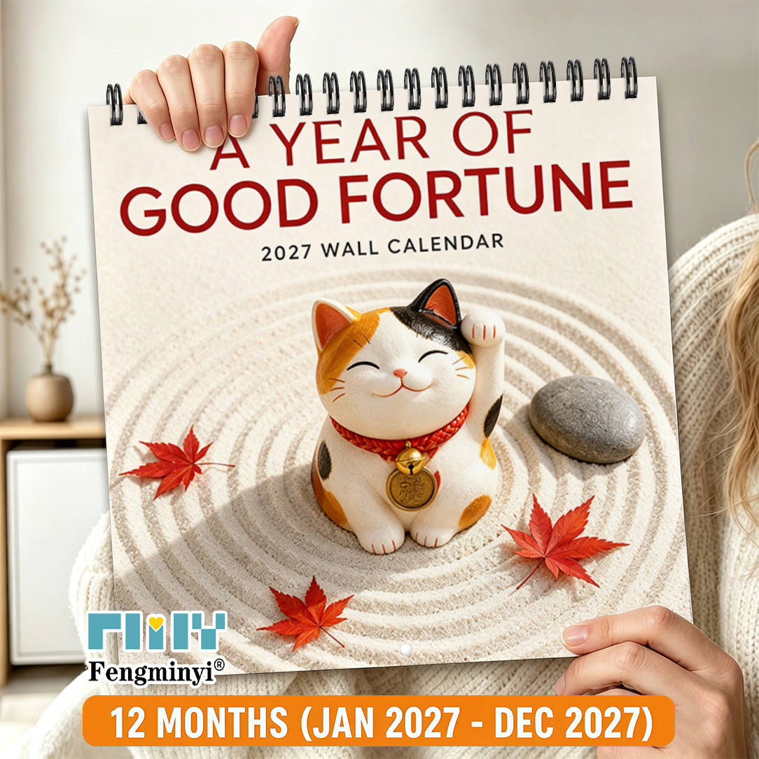 TEMU 2d Flat 1pc 2027 Cat Wall Calendar, Spiral-bound 12-month Calendar With Large Date Blocks, Featuring Adorable Artwork For Wealth, , And , Wall
