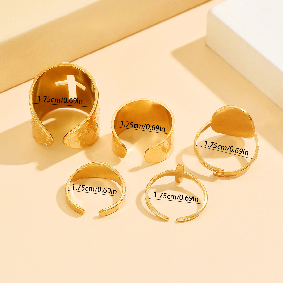 5pc Vintage-Style Open Rings with Irregular Geometric Shapes