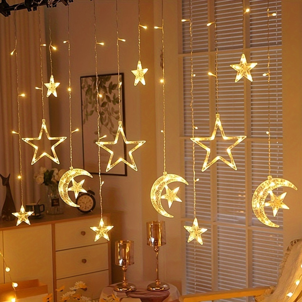   led fairy curtain lights with stars moon multicolor multi mode string lights for romantic decor weddings birthdays parties and garden themes usb powered 8   adjustable length lights for decoration