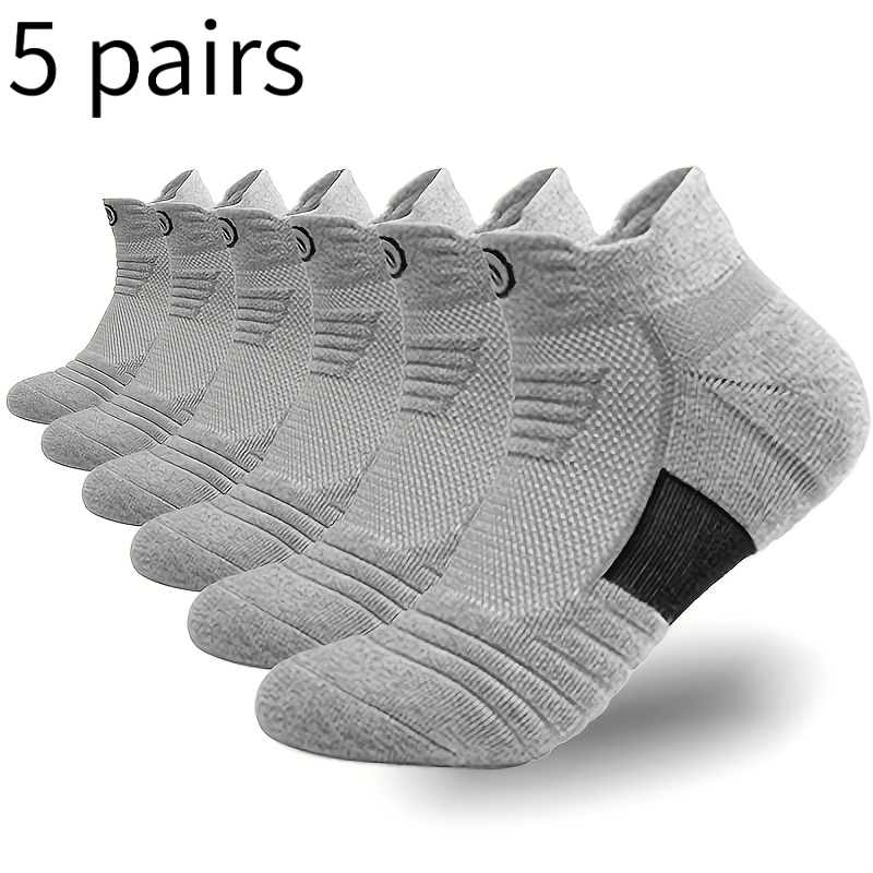 TEMU 5 Pairs Men's Spring Summer Autumn Colors Black, White, And Gray, Breathable Running Socks, Anti-wear Arch Support Low-cut Sports Socks