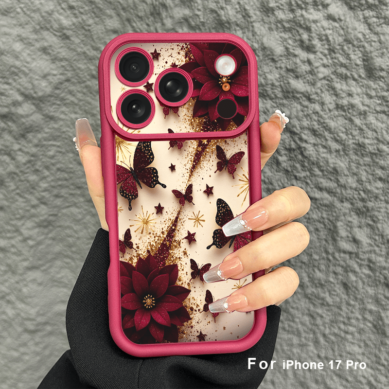 E-shop Handyhülle: Elegantes Luxus Weinrot Schmetterling Sternmuster Handyhülle für iPhone 17/17Pro/17ProMax/17Air/iPhone