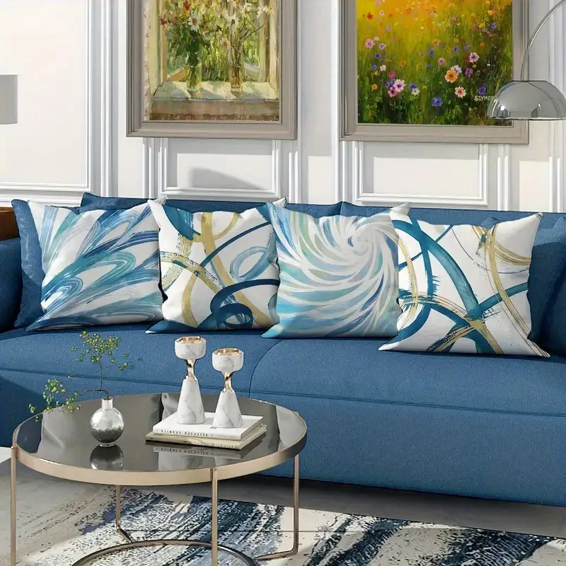 4pcs abstract art pillow covers double sided printed soft plush decorative pillowcases with geometric patterns blue golden retro design zipper closure machine washable multiple sizes for living room bedroom sofa decorative pillow covers bedroom accessories sofa embellishments modern decor accents durable fabric 2d flat Product details 6