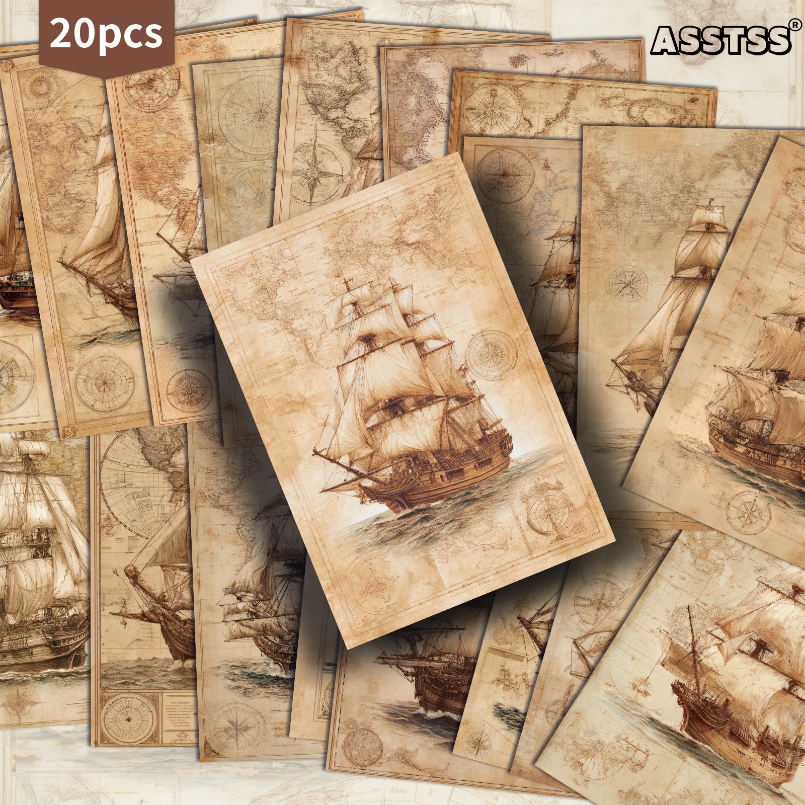 TEMU 20 stuks ASSTSS Pakket Vintage Nautische Scheepspostkaarten Geschikt voor Scrapbooking & Junk Journals - Retro Maritieme Kaarten met Klassieke
