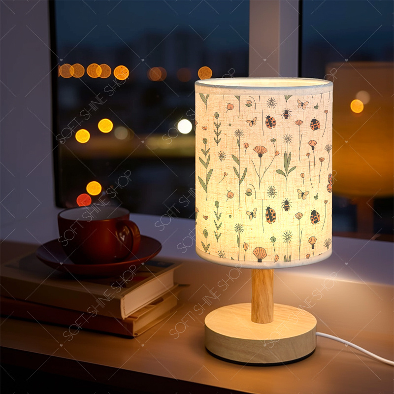 USB-Powered Print Table Lamp with Fabric Shade
