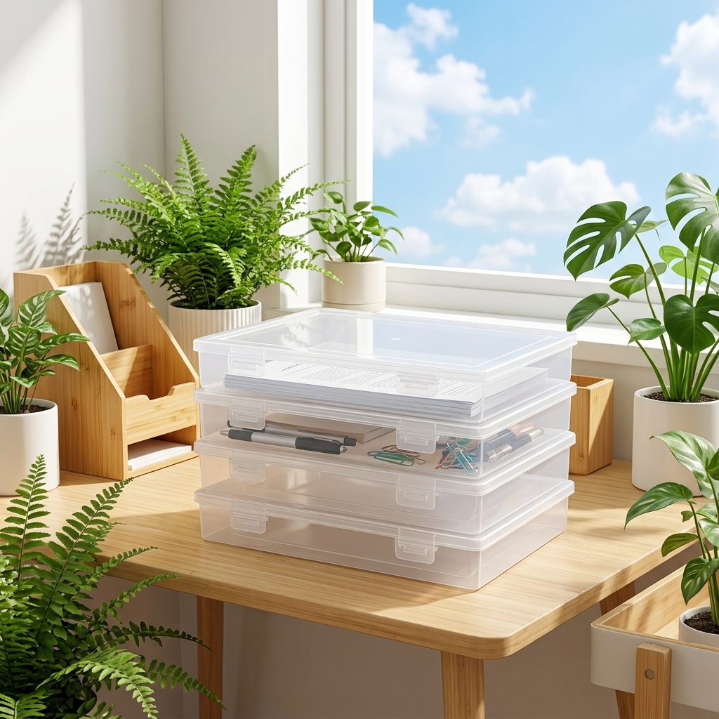 Image of 4pcs/set A4 Thickened Large Size Transparent Plastic Storage Box, Large Capacity Stackable Desktop Organizer, Space- Office And School Supplies Desktop Storage Box, Desktop Organizer