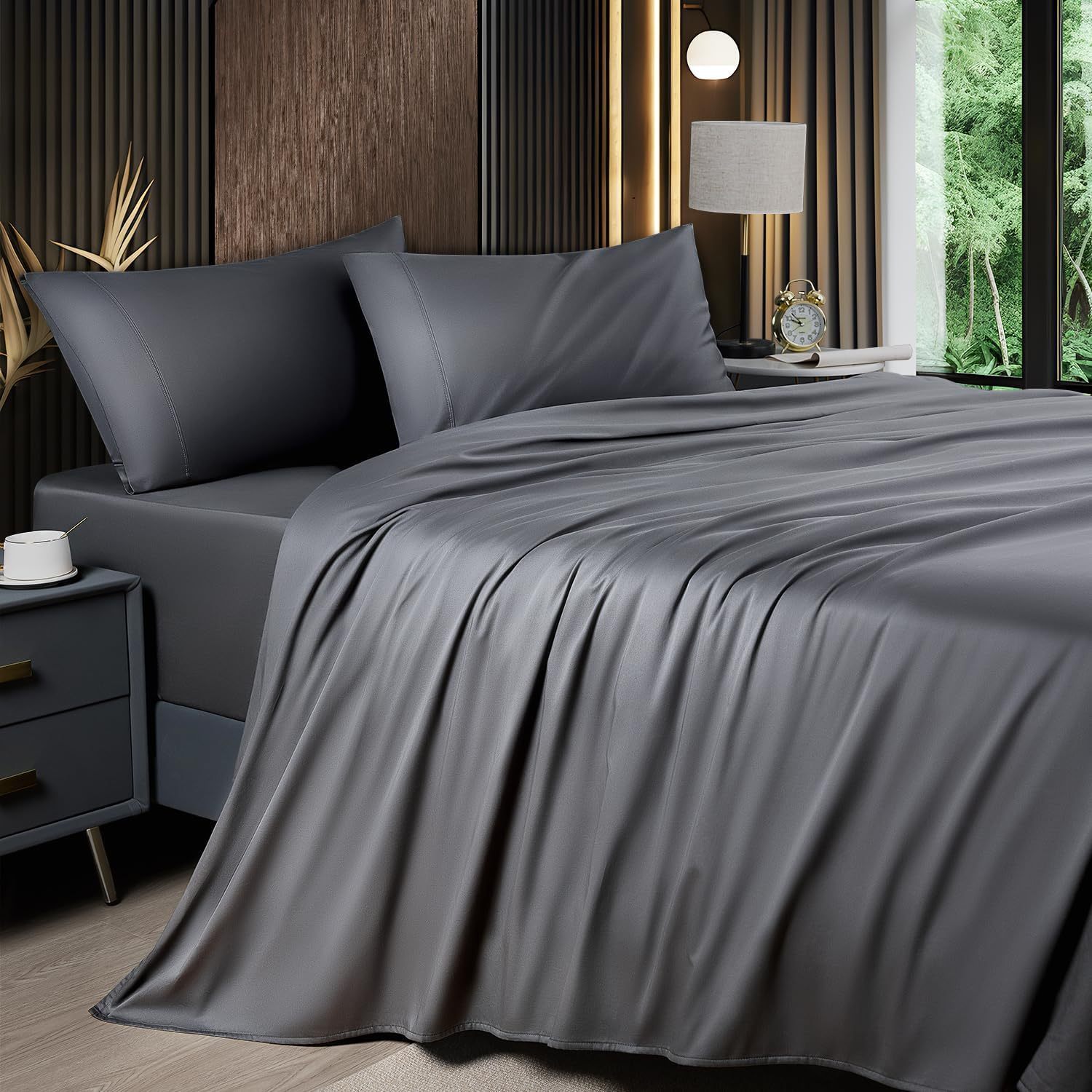 TEMU 4pcs 2200tc Cooling Bamboo Bed Sheet Set Collection-16" Deep Pocket - Ultra Bedding W/ Flat Sheet, Fitted Sheet & Pillowcases (beat The Hea Stay