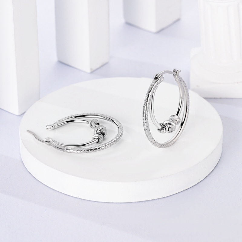 Women's 925 Silver Snake Bone Pattern Double Hoop Earrings