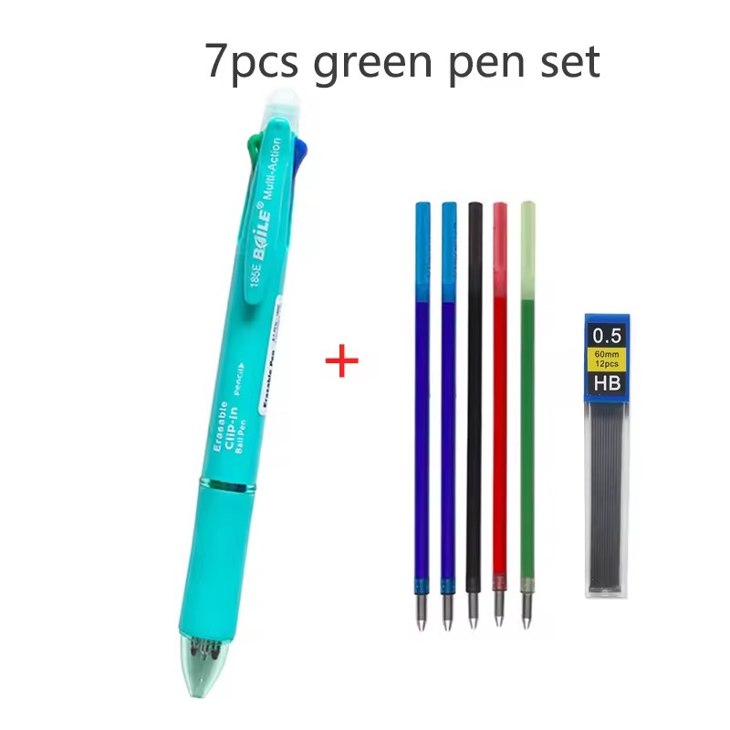 E-shop Löschbares Fünf-in-Eins Schreibwerkzeug - 1 Stift + 0,7 mm schwarze/blaue/rote/grüne Stiftmine + 0,5 mm Bleistiftmine | Skalierbares Design zum
