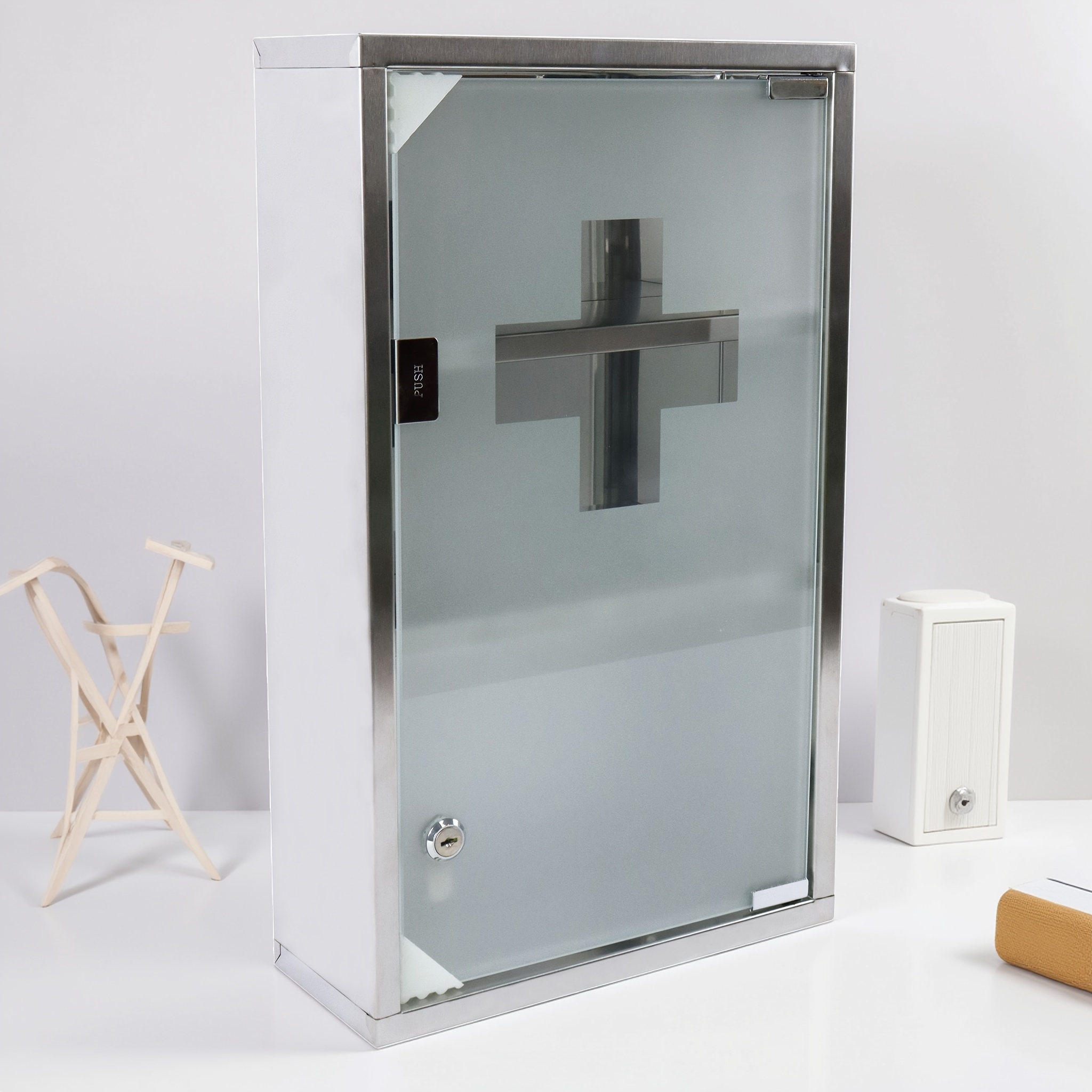 Medicine Cabinet, Lockable Apothecary Cabinet With Frosted Glass Door, 2/3/4 Compartments, For Home Use, Medicines, Ointments, 30x 12x 30 Cm/ 30x 12x 50 Cm/ 30x 12x 57.5 Cm