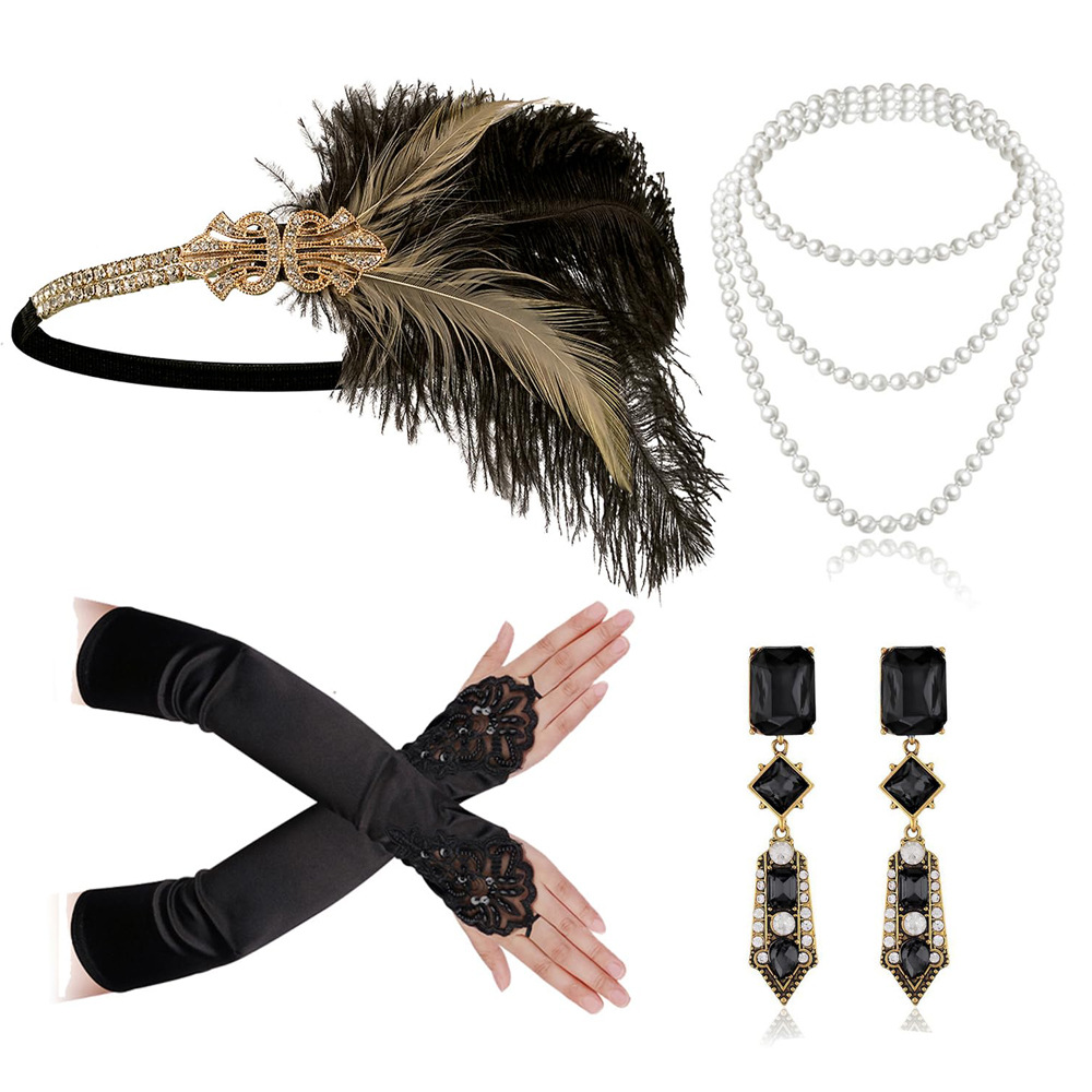 1920s Flapper Headband Earrings & Necklace Suitable For Women's Party Accessories - Themed Hair, Earrings And Necklace For Themed Costume Parties, 1920s Roaring Outfits