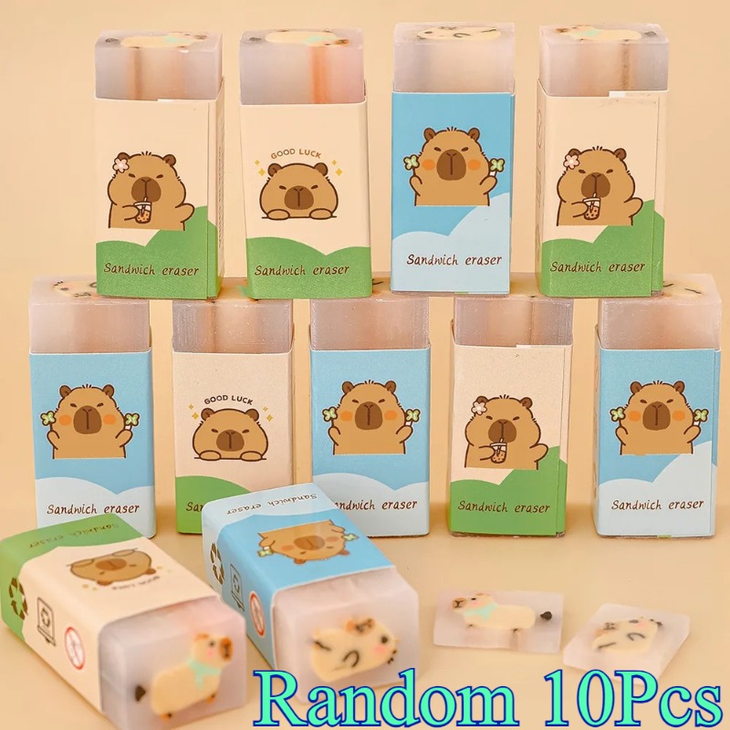 Random 10pcs Creative Capibara Erasers For Students Fun Desk Stationery Students School Supplies Back To School Gifts