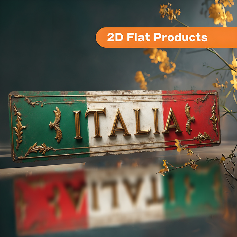 E-shop 2D Flach, Vintage Italienisch-geprägte italienische Flagge Wanddekoration - Retro Italienische Text Metallkunst Ideal für Pubs, Wohnungen,