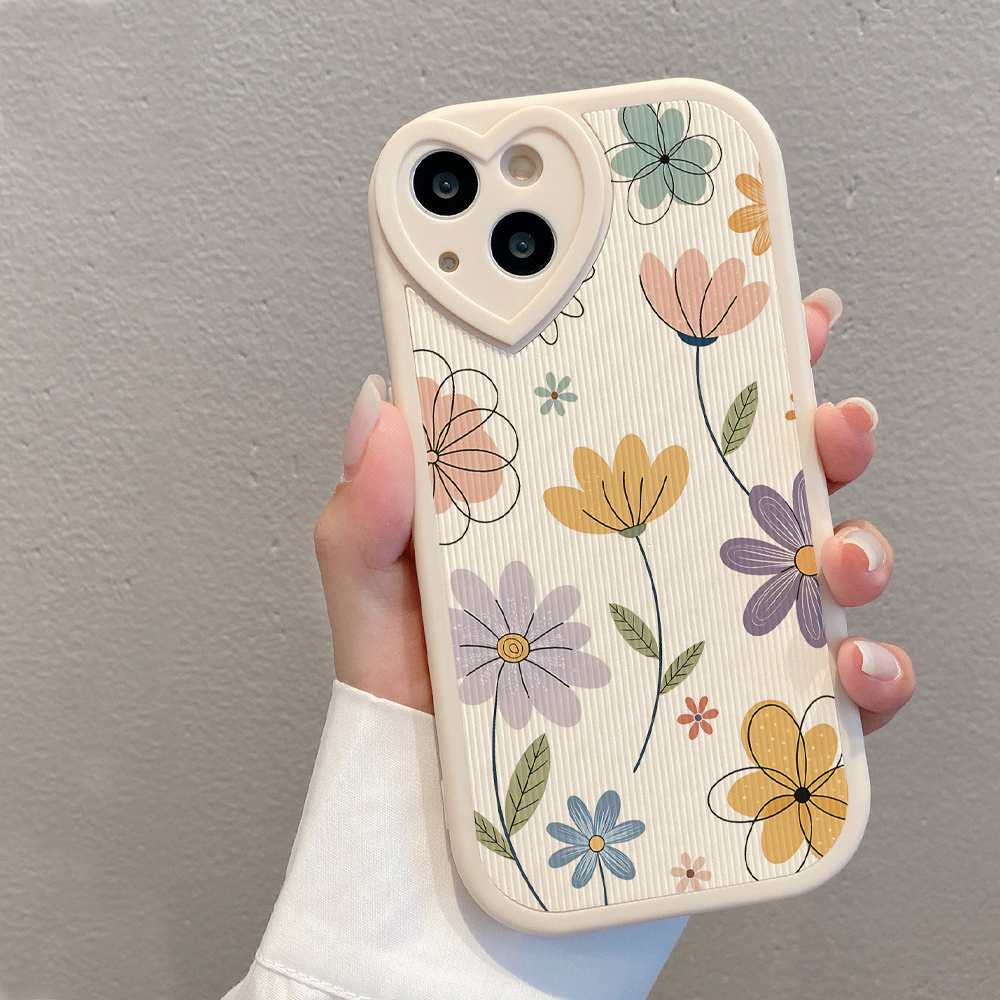 TEMU Phone Case: 1pc Colorful Floral Pattern Heart Lens Frame Anti-drop Full-coverage Soft Phone Case, Compatible With Iphone 16/15/14/13/12/11