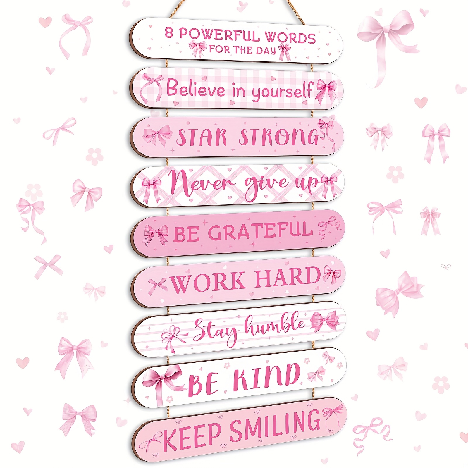 TEMU 2d Flat - 9pcs Of Adorable Pink Bow Room Decorations For A 2d Plane - Quote Wall Art, Bedroom Wall Decor, Wooden Hanging Plaque Signs, Perfect