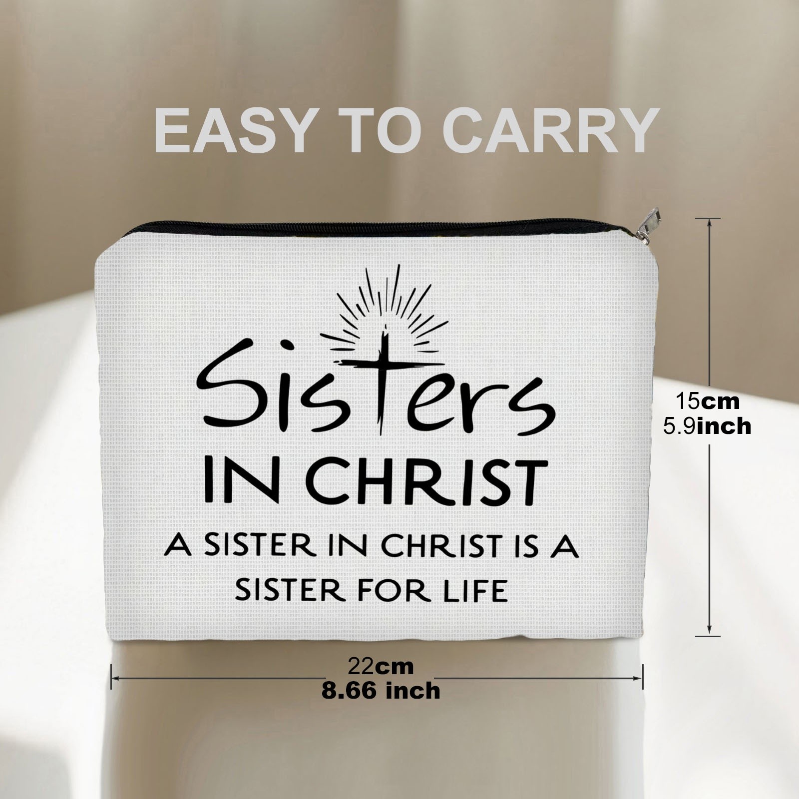 TEMU 1pc Christian Sisters Double - Sided Cosmetic Bag, 8.66in*5.9in Size, Polyester Material, Stylish & Practical, Ideal For Storage, On - The -