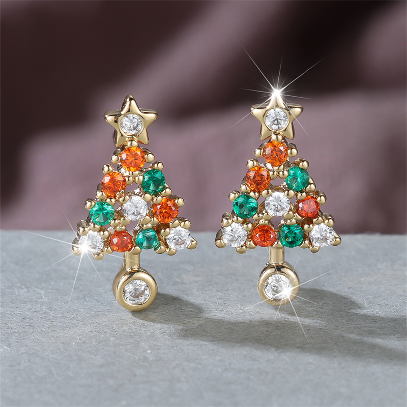 TEMU 1 Pair Star-topped Christmas Tree-shaped Synthetic Synthetic Synthetic Zircon Stud Earrings Design Small Ear Jewelry Unisex, Without Battery