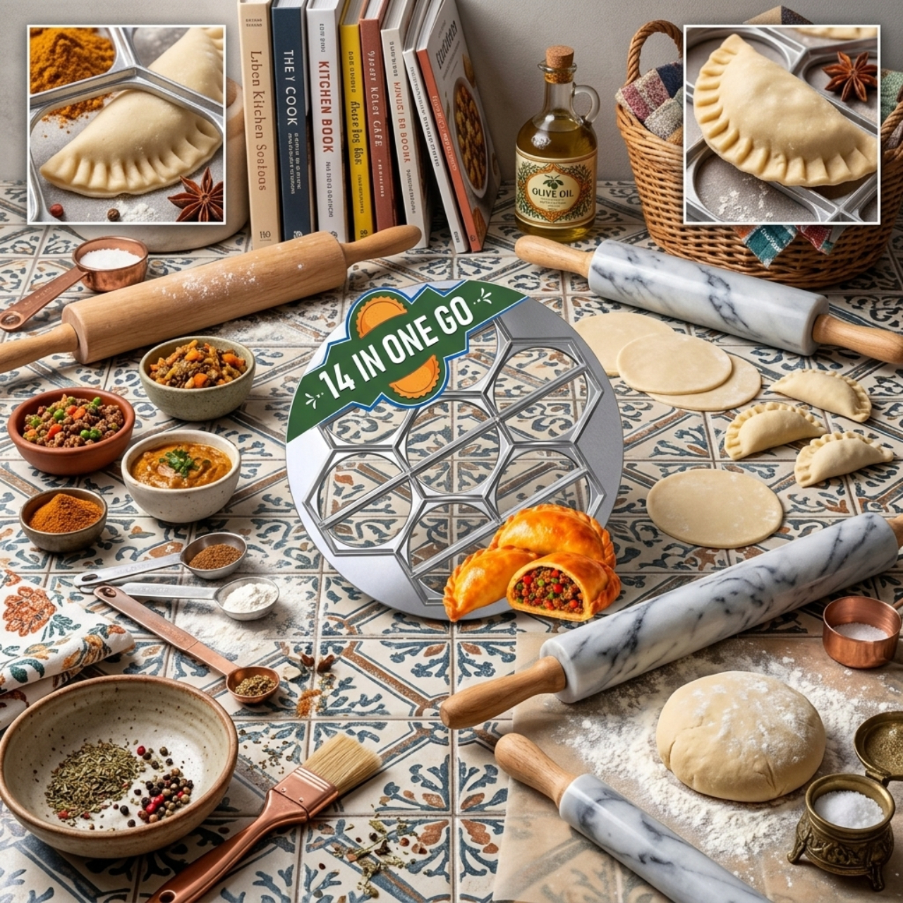 TEMU Heavy-duty 14-slot Dumpling And Pastry Press, Pasta Maker, Great For Homemade , Pierogies, Pastries, And Flatbreads, For Home Use, Camping, And