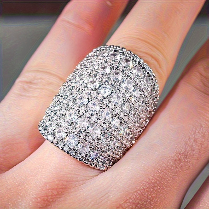 Inlay Shiny Zirconia Wide Ring Designed For Men And Women, Perfect For Music Festivals, Hip Hop Events, And Banquets