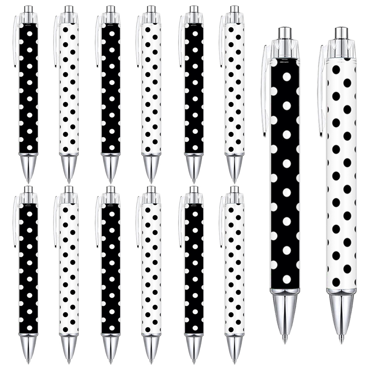 TEMU 14pcs Black White Polka Dot Ballpoint Pens, Classic Retro Dot Print Retractable Writing Pens, Minimalist Aesthetic Stationery Office Daily Use
