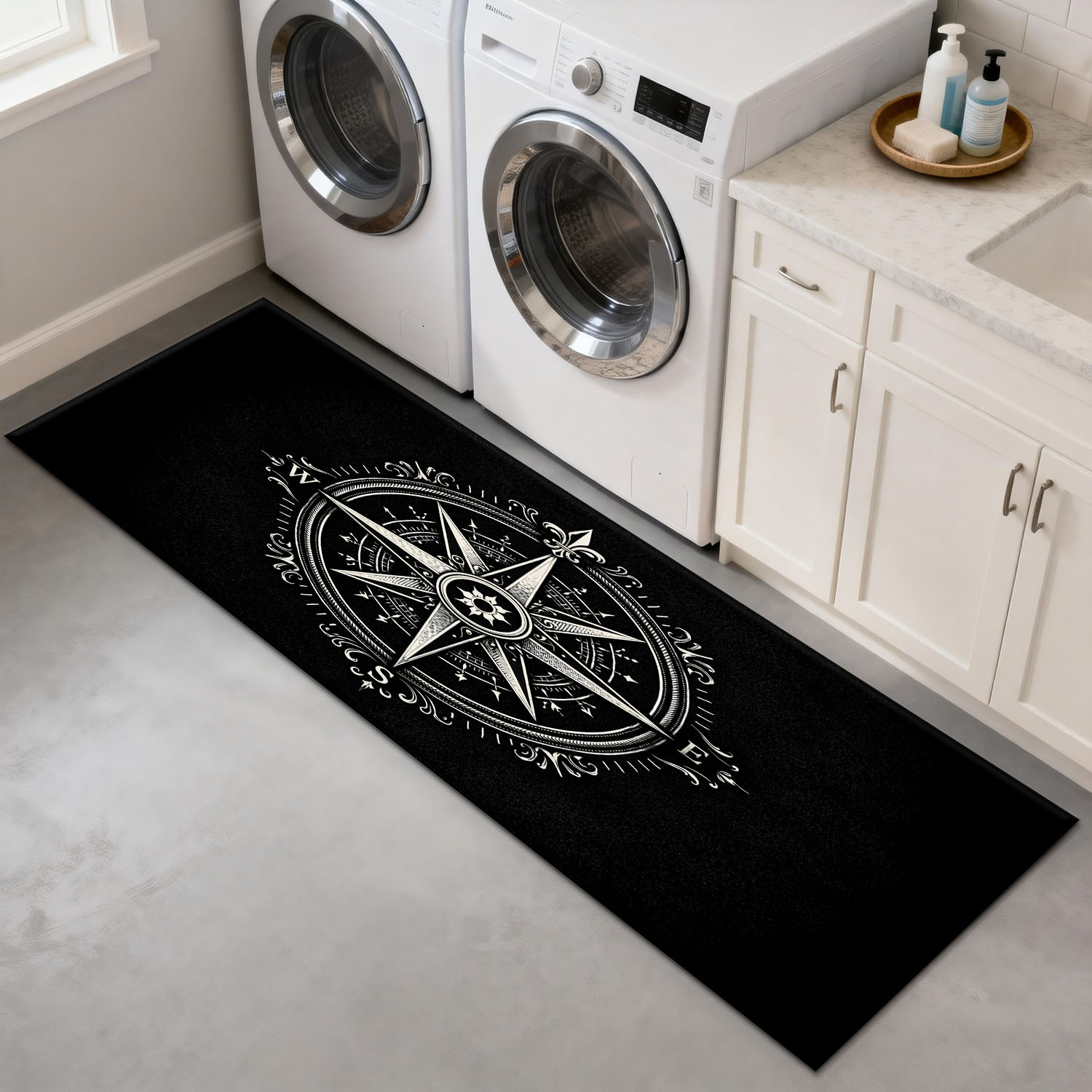 TEMU Tappeto da cucina con design a bussola intagliata, per l'arredamento , zerbino per l', tappetino assorbente e antiscivolo per porte del bagno e