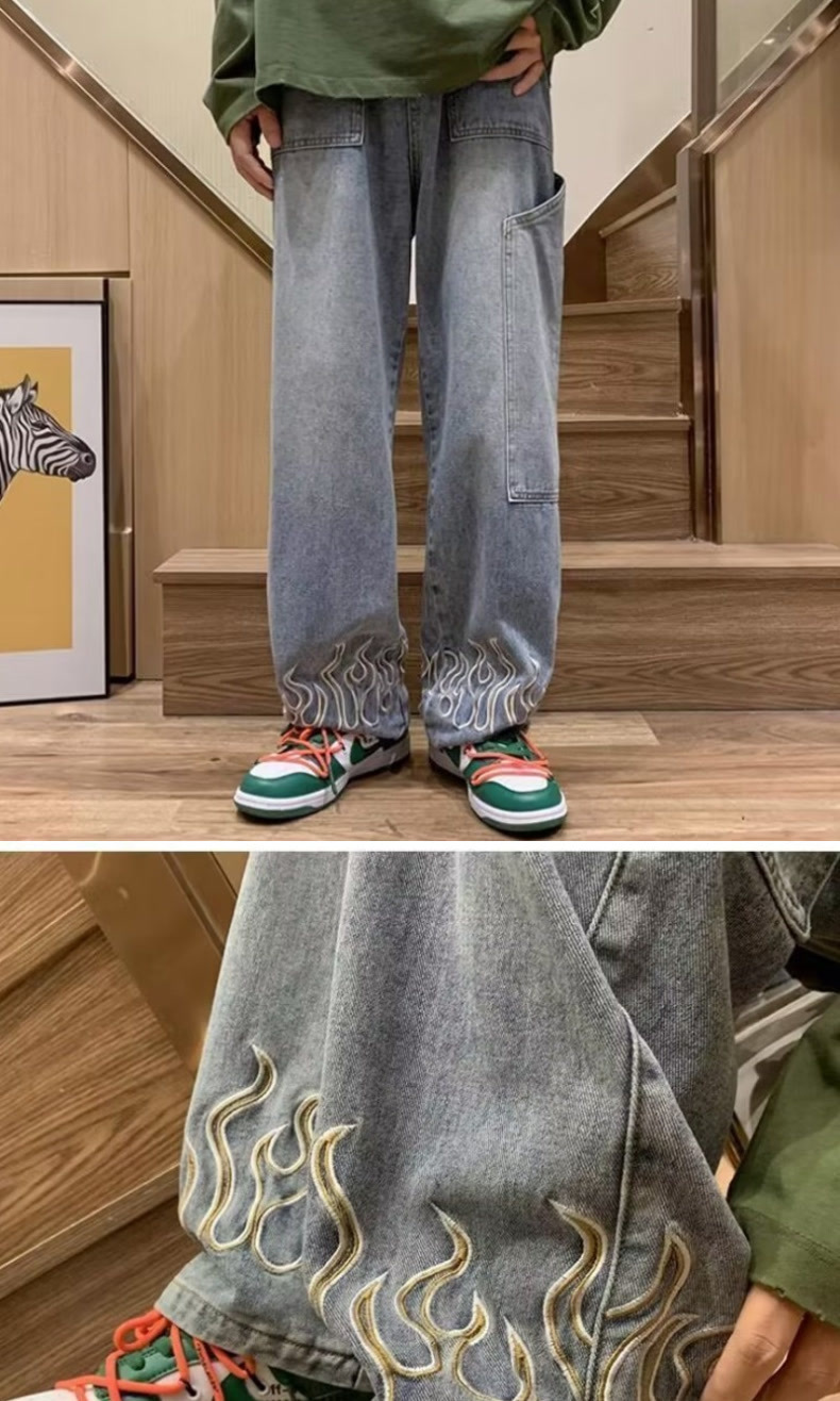美品 FINDERS KEEPERS FK-FLAMES BAGGY JEAN Viper Flames Denim - Black
