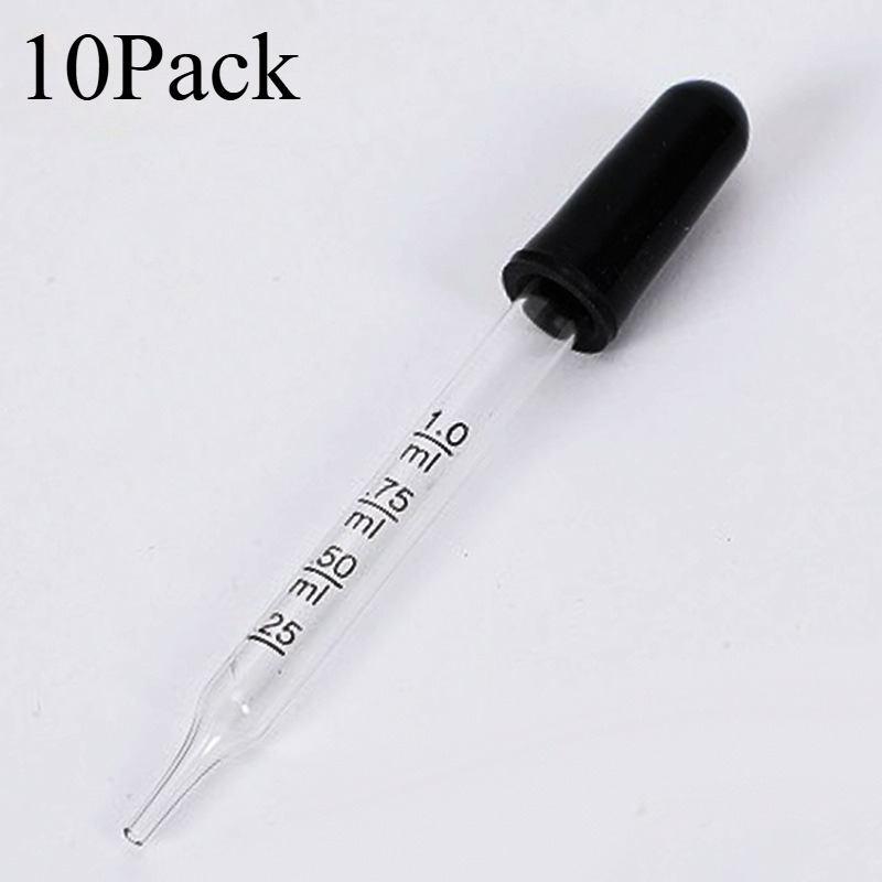 TEMU Lot de 10 compte- en verre de 1 ml avec graduations HD et bouchons noirs - Convient pour les huiles essentielles, le conditionnement de parfums,