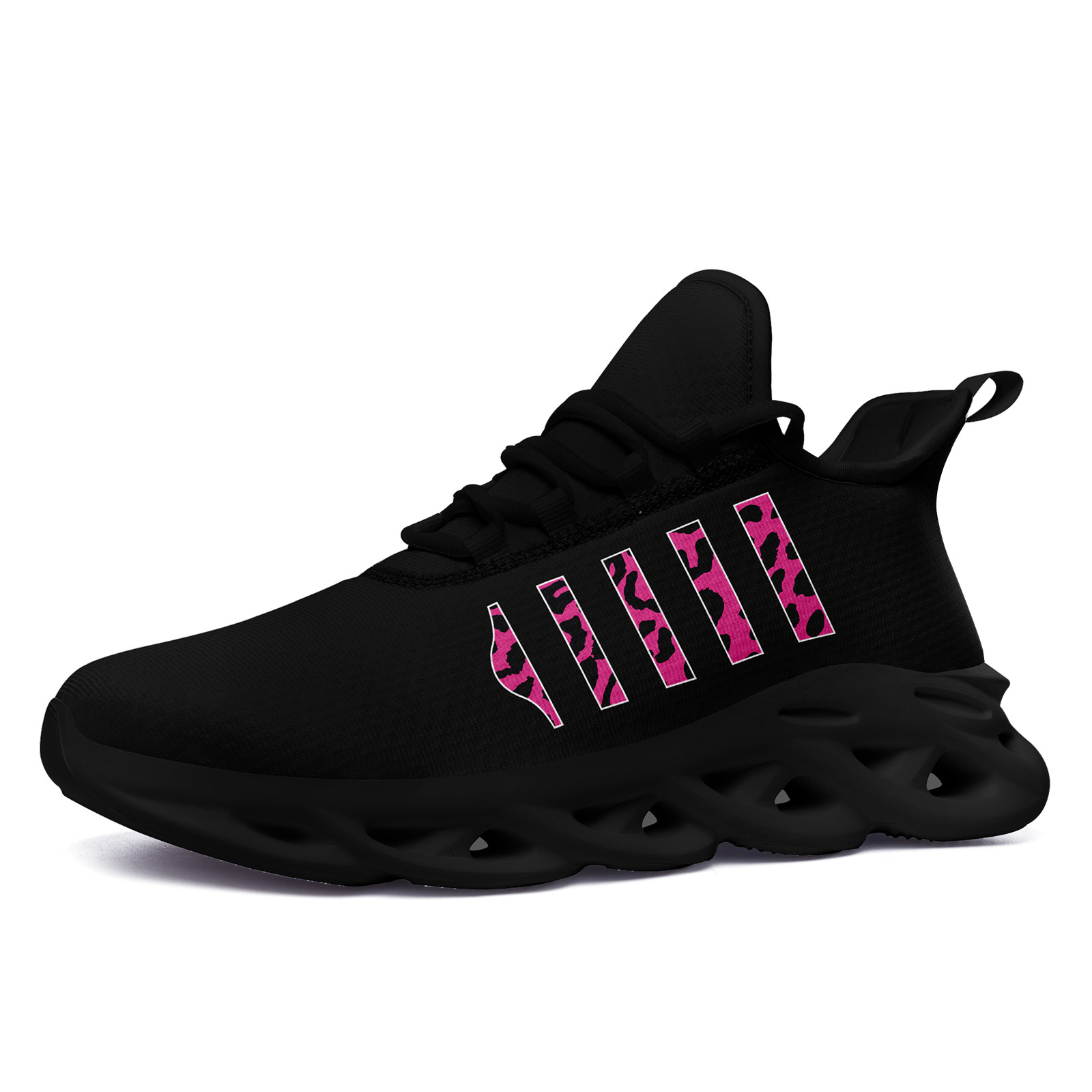 TEMU Coolcustomize Women's Black Pink Graphic Running Sneakers, Stylish Comfortable Breathable Wide Fit Lace-up Walking Shoes, Women Shoes
