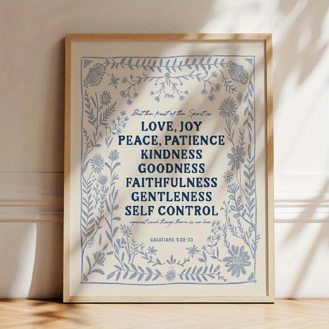 E-shop ., Wandkunst, Vintage-Poster, Liebe, Freude, Frieden Schrift Blau und Creme Kunst Druck, Christliche Bibelverse Leinwandgemälde, Wohnzimmer
