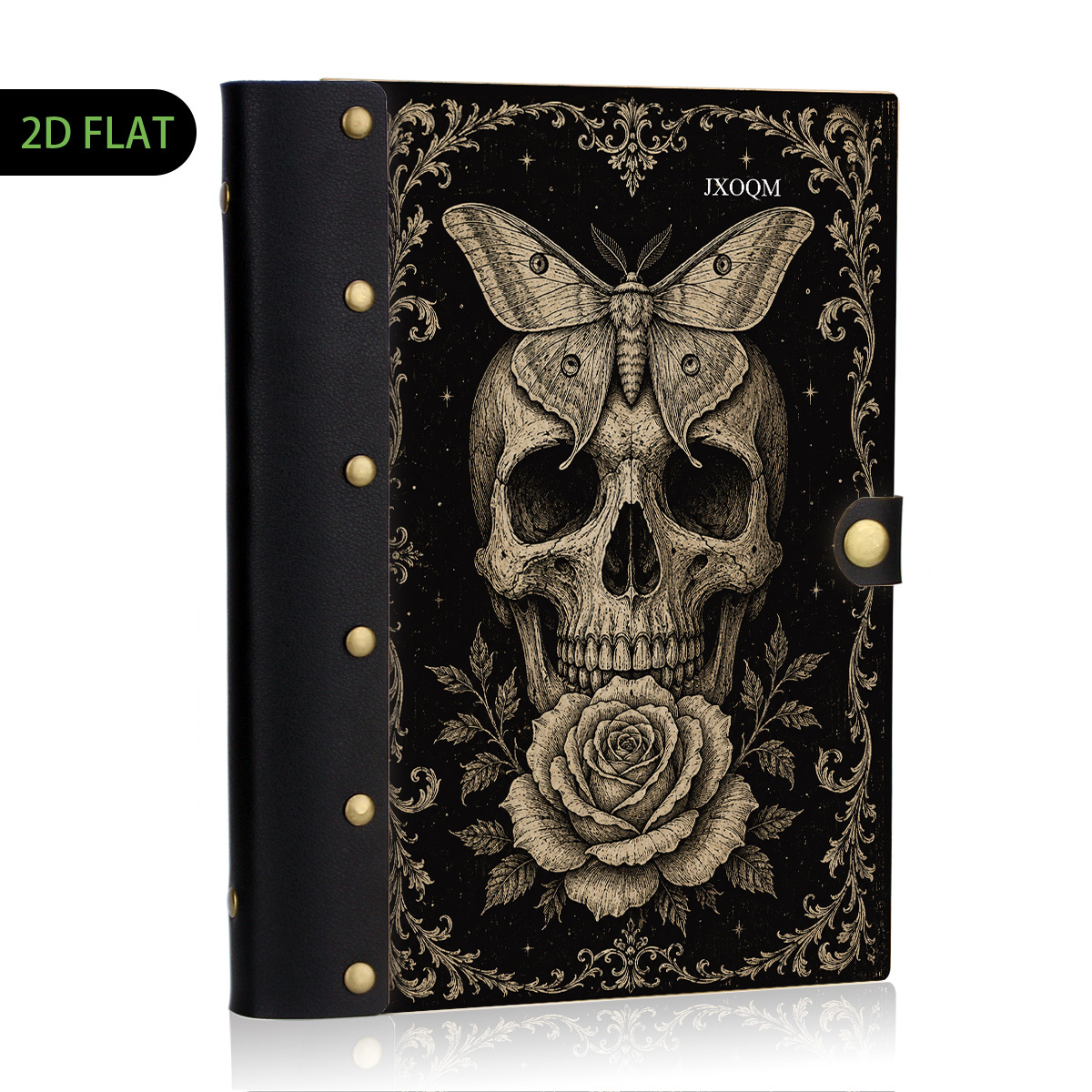 TEMU 1pc Retro Moth Leather Binder Notebook, 2d Flat Hard Shell, Metal Rivets, Refillable Loose Leaf, Lined Pages, Dark Botanical Journal, 2d Flat