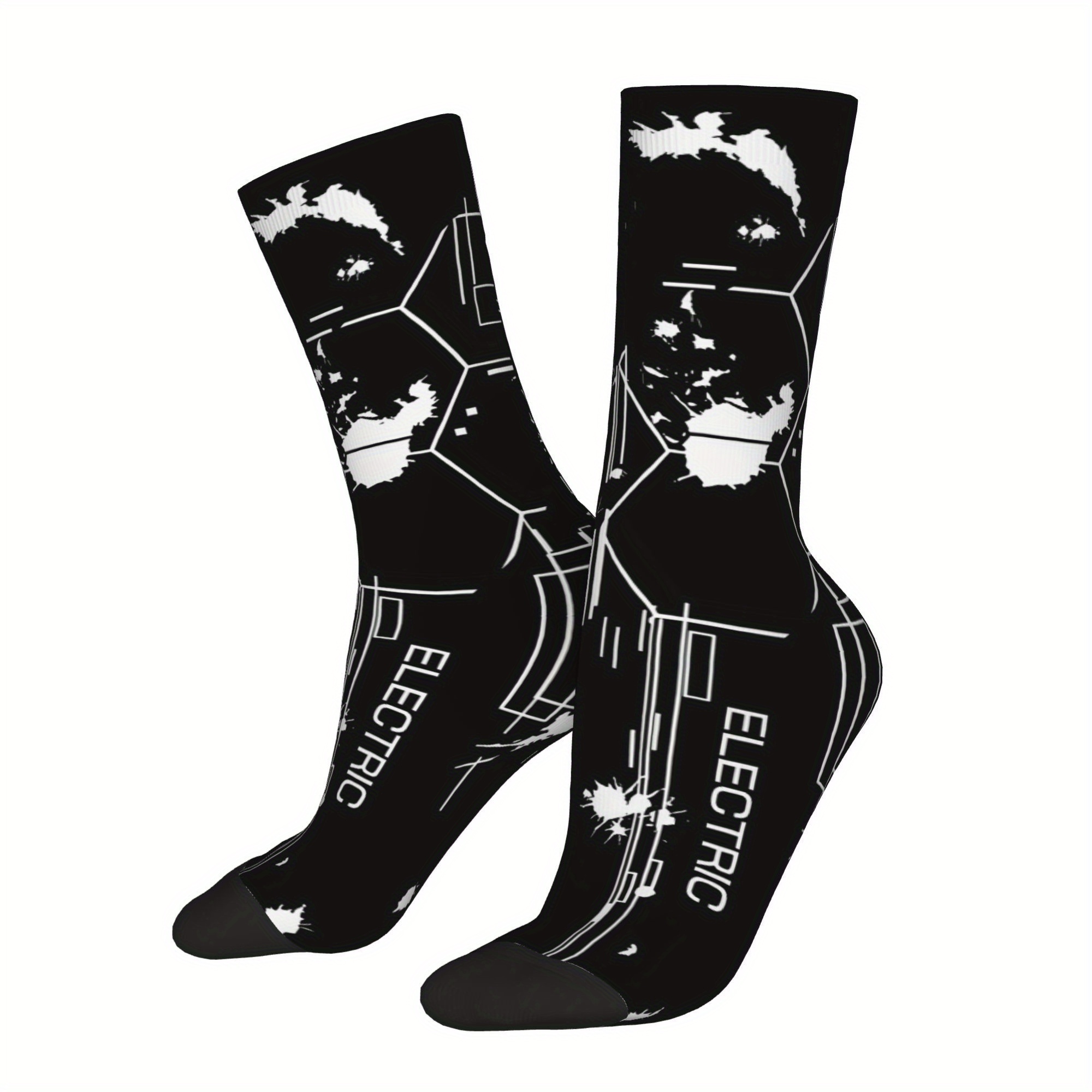 

1 Pair Cyber Ink Techwear - Retro Hip Hop Style Novelty Crew Socks, Breathable & Comfortable For Sports