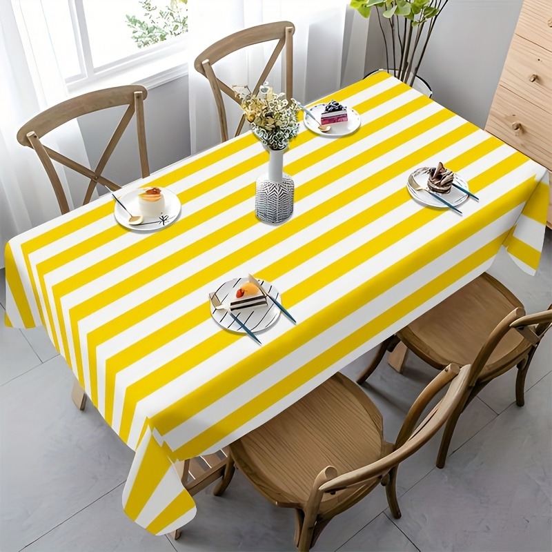 TEMU 1 nappe rayée jaune et blanche de qualité supérieure, parfaite pour les fêtes, les -, le camping et la décoration de salle à manger moderne,