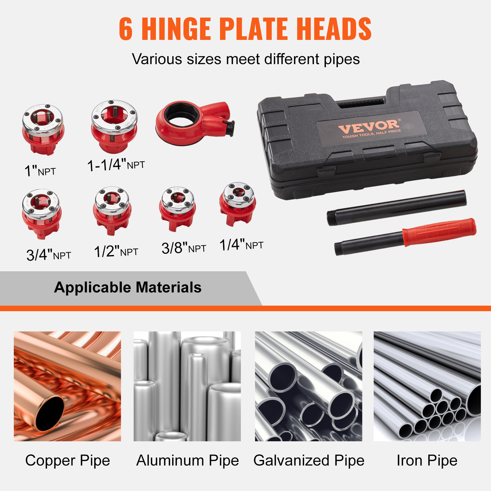 ratchet pipe threader kit 1 4 npt 1 1 4 npt manual ratcheting pipe threader portable pipe threading tool set with 6pcs npt dies storage case for galvanized aluminum iron copper pipes details 2