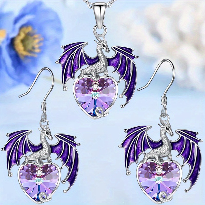 1 Set Purple Necklace Earring Set Jewelry Set Gift For Women Anniversary Birthday Party Gift Jewelry: retailer-supplied image
