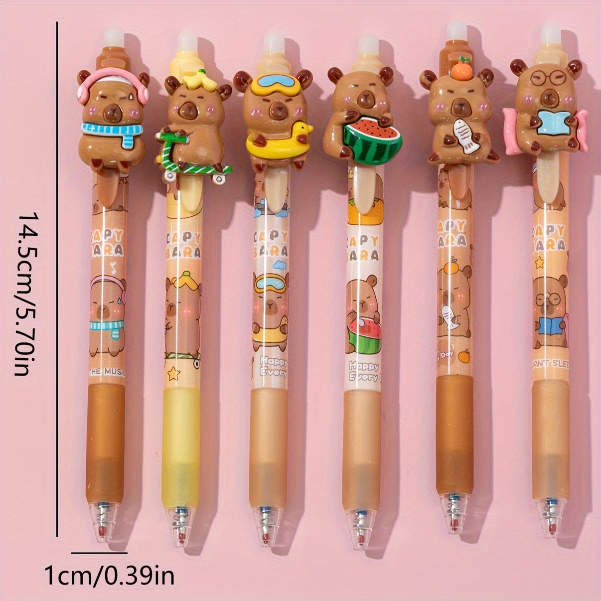 12er Set Radierbare Kugelschreiber – Mit Capybara-Muster & Radiergummi, Ideal Für Schule