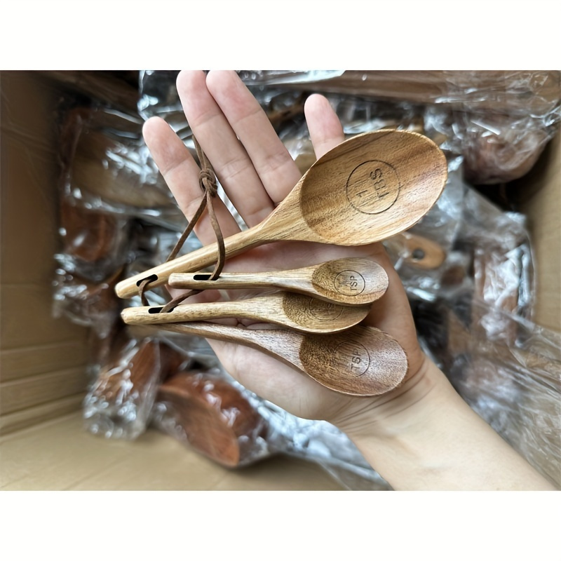 

4pcs Vintage Wooden Measuring Spoons Set - , Multi-functional For Coffee & Desserts, , Portable Size, Ideal For Kitchen/dining Room Use, Easy To Carry