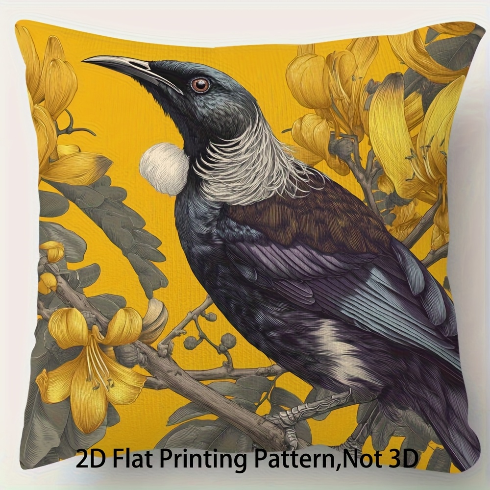 TEMU 1pc Pillowcase, New Zealand Bird And Yellow Flowers Design Pillowcase, Soft And Smooth Polyester Short Plush Fabric, Single-sided Printed
