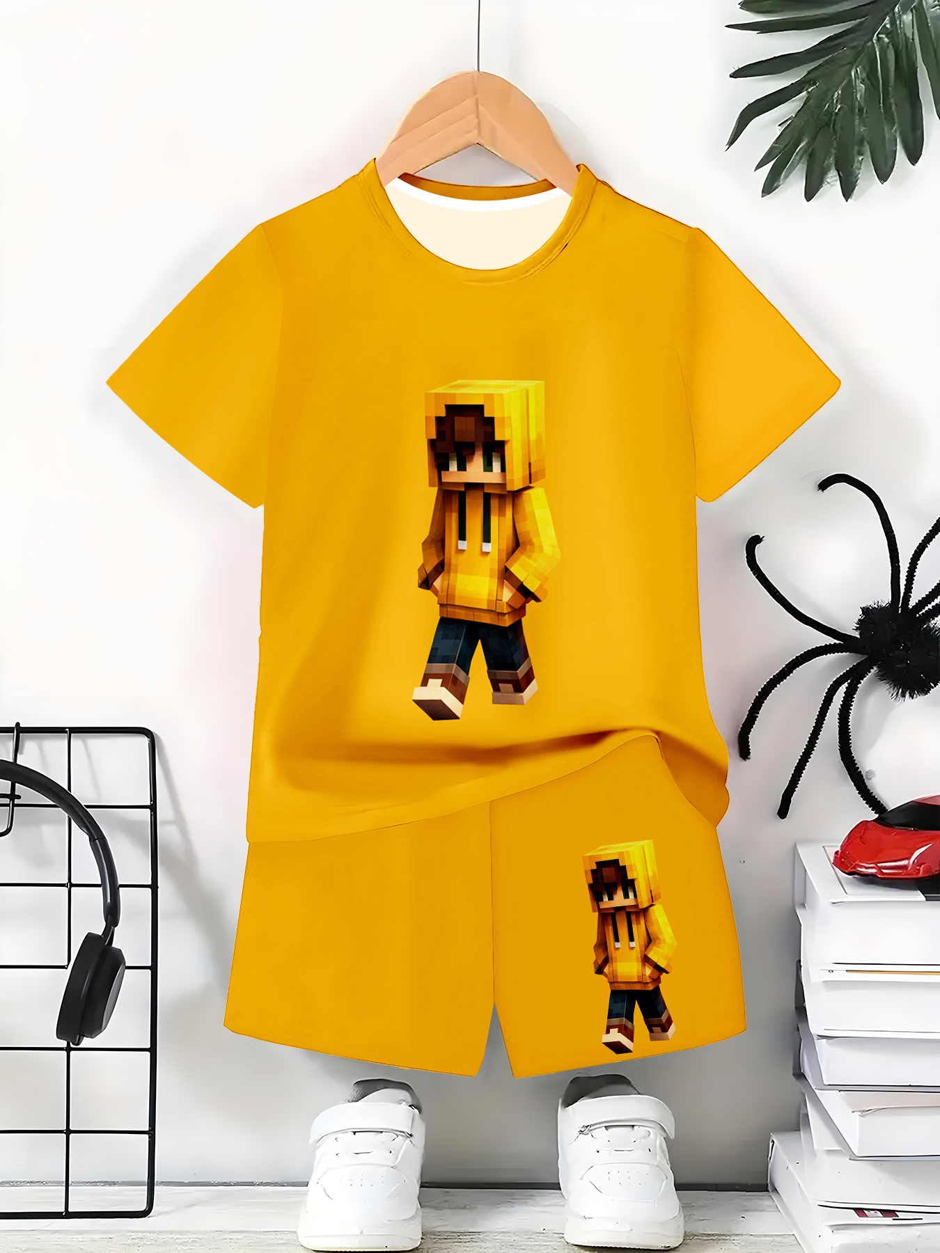 sweat-shirt décontracté   pour enfant avec manches courtes et short, ensemble t-shirt et short dextérieur pour garçon, parfait pour lextérieur