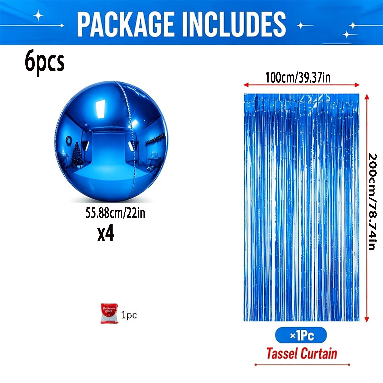 TEMU Ensemble de 6 ballons 4D en aluminium avec à franges bleues, accessoires de décoration de fond sur le thème de , accessoires de