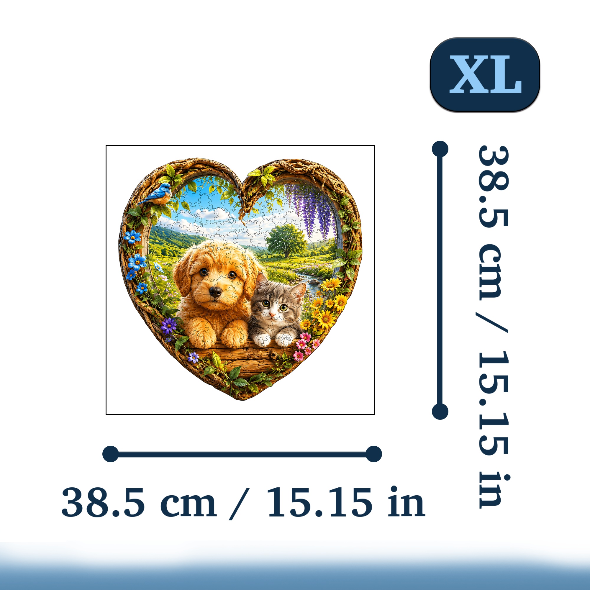 Puppy and Kitten Garden Scene Flat Wooden Puzzle for Kids